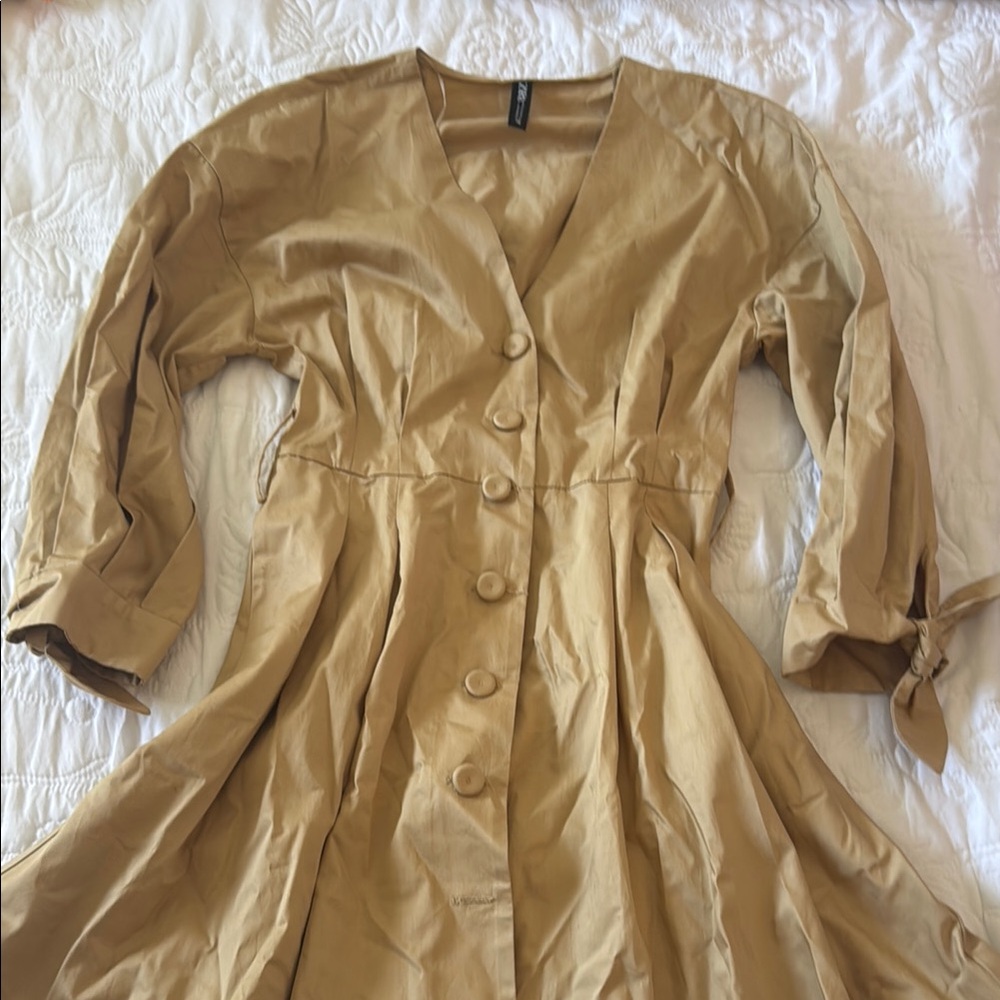 Elegant Tan Button-Down Dress